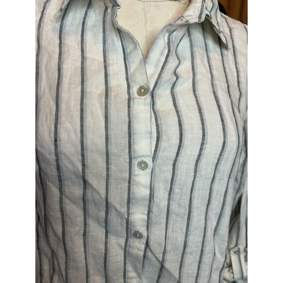 Sigrid Olsen LINEN Button Down Blouse Collared Blue & White Striped Sz L - Picture 4 of 9